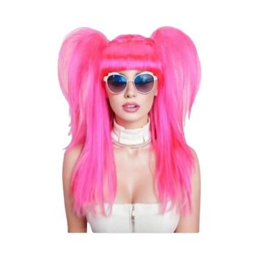 Imagem de Peruca Sintética Longa E Lisa Com Dupla Rabo De Cavalo Vermelho Rosa P