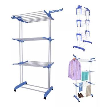 Imagem de Varal de Chão para Roupas Easy Decor 3 Níveis Suporta 30 Kg Cor Azul