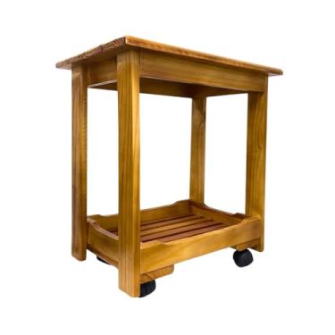 Imagem de Carrinho Bar Madeira Maciça com Rodízios Aparador Multiuso Mesa de Centro Organizador Estilo Buffet