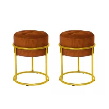 Imagem de Kit 2 Puff/Banquetas Redondas em Ferro – Confortáveis e Modernos, Ideais para Sala, Escritório, Penteadeira e Decoração (terra cota)
