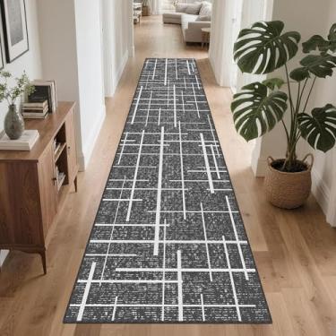 Imagem de TTelephant Tapete antiderrapante para corredor 5 x 25 cm, listra cinza moderna envelhecida, tapete longo lavável, tapete de tecido fino de pêlo baixo para corredor, entrada de 3 metros, cozinha