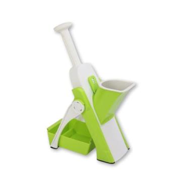 Imagem de Cortador Manual de Legumes com Recipiente e Alavanca – Espessura Ajustável, Base Antiderrapante e Cortes Seguros para Cozinha Profissional ou Doméstica