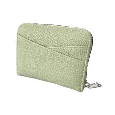 Imagem de Carteira feminina pequena de couro sintético, resistente à água, porta-cartões de crédito com bolso para moedas, Verde, Tendência