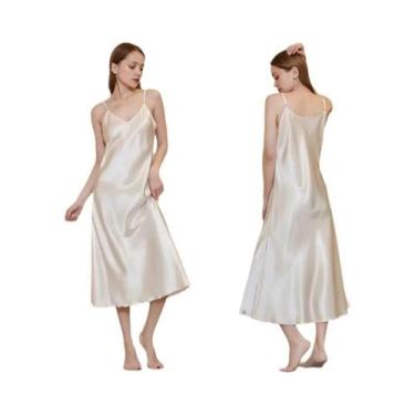 Imagem de Camisola feminina elegante e sexy com decote em V, saia de dormir eleg