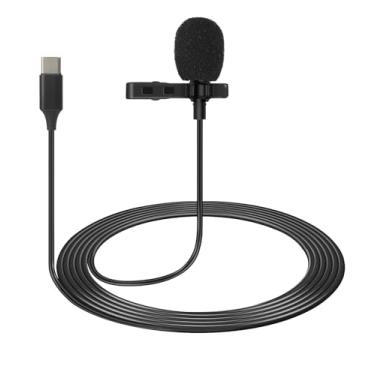 Imagem de HBFQMDJLX Microfone USB-C Lavalier, microfone condensador omnidirecional de 360° para gravação cristalina em smartphone/PC, construção de metal para vlog, entrevista, aula online