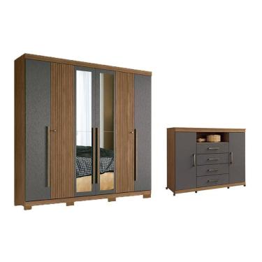 Imagem de Guarda Roupa +cômoda 2 Peças Qc348 Jatobá/grafite - Santos Andirá