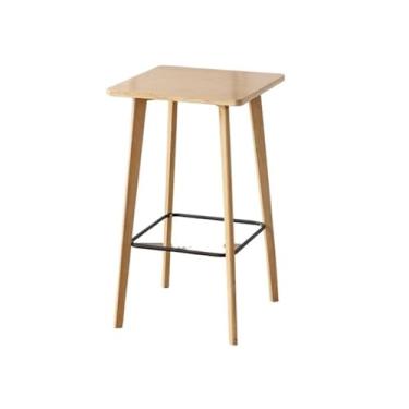 Imagem de Mesa de jantar de madeira para cozinha, simples, quadrada, de lazer, mesa de pub de topo alto para espaços estreitos (natural)
