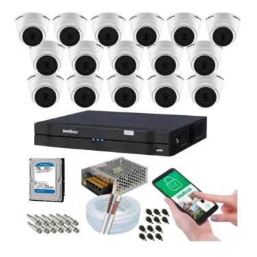 Imagem de Kit 16 Câmeras Intelbras Dome 1120d Dvr 16 Canais Com Hd 2tb