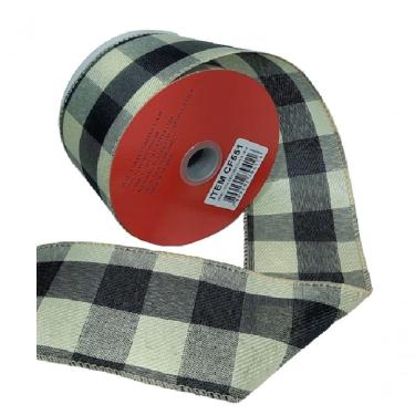 Imagem de Fita Decorativa Xadrez Bege Com Preto