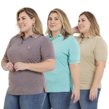 Imagem de Kit 3 Camisa Polo Feminina Plus Size Casual Dia a Dia-Feminino