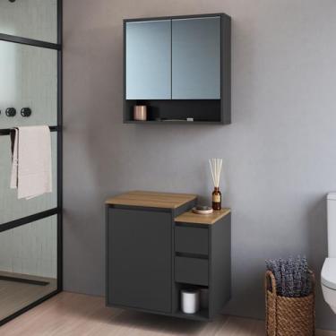 Imagem de Conjunto para Banheiro 60cm com Gabinete Suspenso e Espelheira Bologna