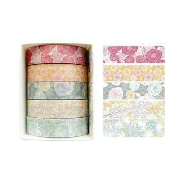 Imagem de Fita Washi Floral Romântica 5 Rolos Fita Decorativa Fofa DIY Fresca Pa