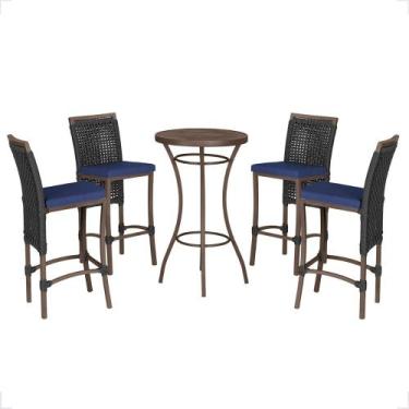 Imagem de Mesa Bistro e 4 Banquetas Roma Marrom, Corda Náutica 10 - Trama Origin