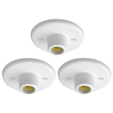 Imagem de Kit 3 Plafon Branco 113 Com Soquete E-27 De Porcelana Redondo - Plastu