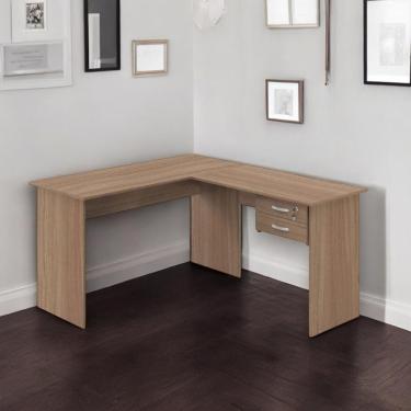 Imagem de Kit Escrivaninha em l Attuale Moderno 1 Gaveta em MDF-MDP 136cm para Home Office Plata Móveis