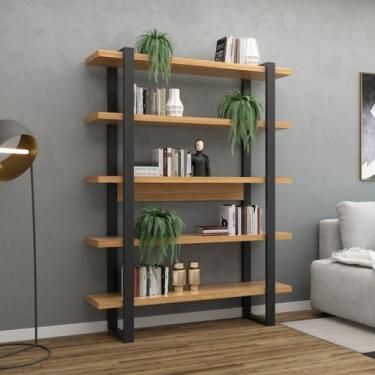 Imagem de Estante de Livros Industrial MDF 135CMX175CM 5 Prateleiras Freijó Pret