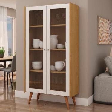 Imagem de Cristaleira 2 Portas de Vidro Molduras com Detalhes em 45 100% MDF Beg