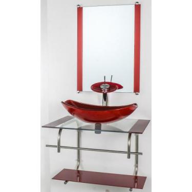 Imagem de Gabinete De Vidro Para Banheiro Inox 70cm Cuba Oval Chanfrada Vermelho