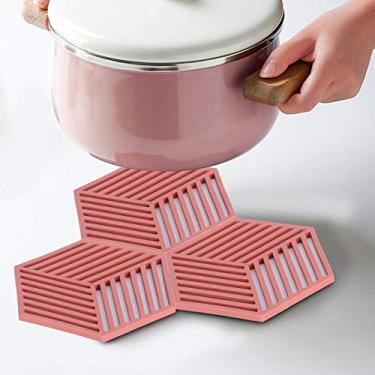 Imagem de Tapete de mesa, bom isolamento térmico Tapete clássico de design oco elegante para casas de chá para restaurantes, cafeterias e cozinhas domésticas(Hexágono listra vermelha)