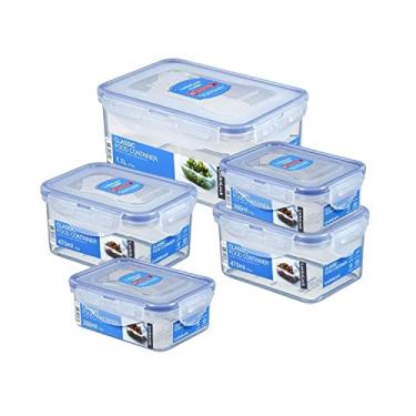 Imagem de Kit 5 potes vasilha hermético tampa 4 travas multiuso freezer Lock&Lock 350mL + 470mL + 1100mL