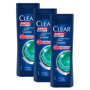Imagem de Shampoo Clear Men Limpeza Diária 2 Em 1 400ml  Kit Com Três Unidades
