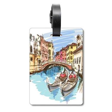 Imagem de Itália Venice Pintura Aquarela Mochila Etiqueta Bagagem Cartão de Bagagem Scutcheon Etiqueta, Tag Mala de Viagem, Identificador para Mala de Viagem
