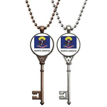 Imagem de OFFbb-USA Colar com pingente de bandeira da Dakota do Norte para decoração de casais