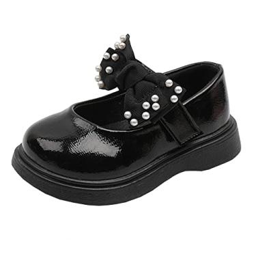 Imagem de Sandálias para bebês meninas tamanho 5 sandálias infantis sapatos pérola laço princesa sapatos de bebê menina tamanho 3 sandálias, Preto, 6 Little Kid
