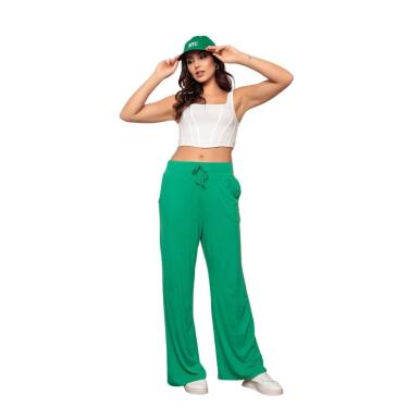 Imagem de Calça Pantalona de Viscolycra com bolsos Verde - GG - Verde-Feminino
