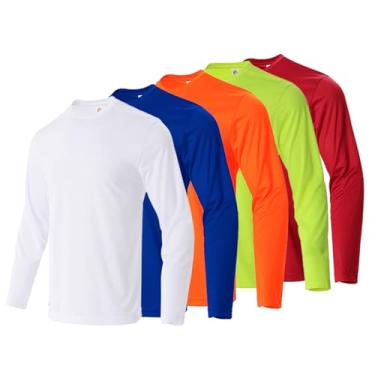Imagem de LeeHanTon Pacote de camisetas masculinas de manga comprida casual, leve, secagem rápida, atlético, ciclismo, trilhas, pacote com vários pacotes, Branca/azul-royal/laranja/amarela/vermelha, XXG