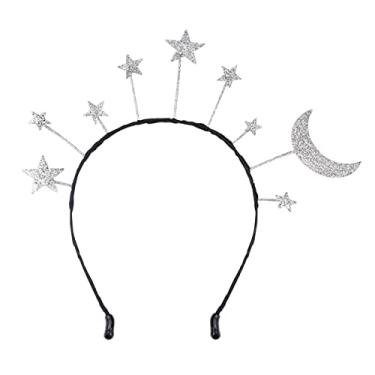 Imagem de LNQ LUNIQI Tiara de lua e estrela para festa de aniversário com glitter, acessório de cabelo moderno, coroa de princesa, para festa de aniversário, cosplay