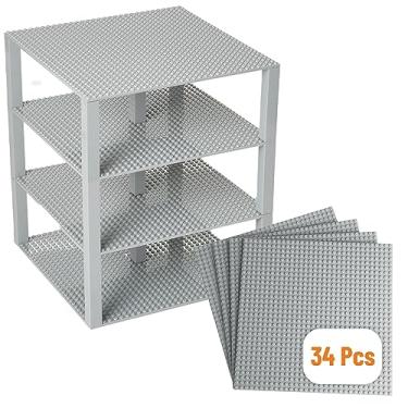 Imagem de Strictly Briks Compatible with Lego Classic Stackable Baseplates - 4 Building Bricks Baseplate for Towers, Shelves & More - Compatible with All Major Brands Light Gray - 30 Stackers - 10x10 Inches