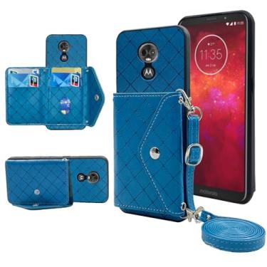 Imagem de Furiet Capa carteira compatível com Moto Z3 / Z3 Play com alça de ombro transversal e suporte de couro para cartão de crédito capa para celular Motorola MotoZ3 Z 3 3Z Z3play feminina azul