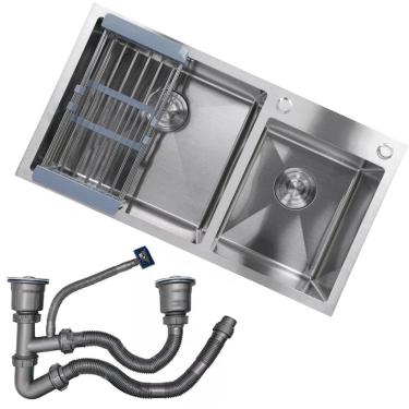 Imagem de Cuba Dupla Goumert Cozinha Aço Inox Lava Escorre Limpa Louça Alimentos Agua Luxo Area Externa Pia Torneira Limpeza