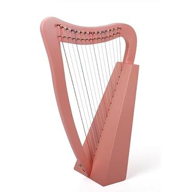 Imagem de Harpa de lira, instrumento musical de 15 cordas feito de madeira de mogno instrumento com acessórios, harpa portátil para iniciantes (rosa)