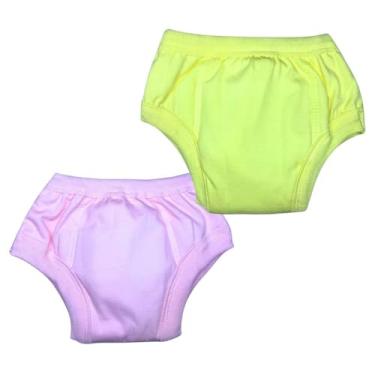 Imagem de Calcinha Desfralde Algodão Absorvente Kit 2und Rosa Amarelo Kit 2 Unidades, Algodão, 6 Camadas Absorventes, Segura Escapes, Roupinha de Transição Unissex