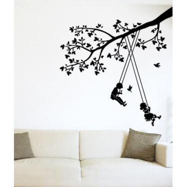 Imagem de Adesivo De Parede Decorativo Crianças Balançando Lindo para quarto Inf