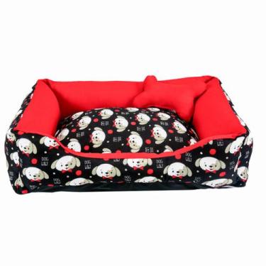 Imagem de Cama para Cachorro Médio 60X50 Com Zíper Estampa Ossinho Cachorro Verm