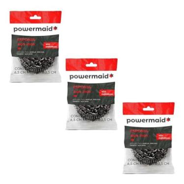 Imagem de Esponja Powermaid Limpeza Pesada De Aço Inox Pacote X 3, Limpeza Pesad