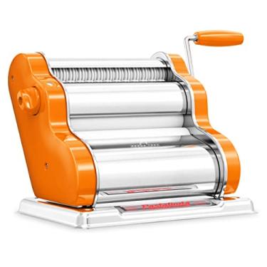 Imagem de PASTALINDA Máquina de fazer massa clássica 200, rolos largos, 9 posições de espessura, 2 posições de corte, corpo de aço inoxidável, engrenagens de metal com manivela e dois grampos - macarrão de