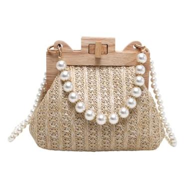 Imagem de Bolsas de praia de palha para mulheres bolsa transversal de palha de verão bolsa de mão ráfia bolsas de ombro bolsa de ombro bolsa em forma de concha 2025, Caqui