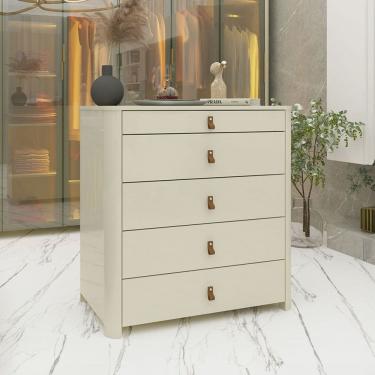 Imagem de Cômoda Innova 5 Gavetas 100% Mdf com Vidro Off White - Gelius