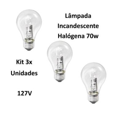 Imagem de kit 3x Lâmpada Incandescente Halógena Classic 70W 127V - Empalux - Ih1
