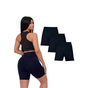 Imagem de Kit Com 3 Shorts Longo Academia Suplex Cintura Alta Feminino - Wju Jea