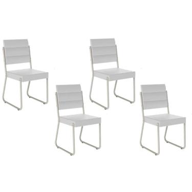 Imagem de Kit 4 Cadeiras de Cozinha 1736 4 Uni Prata/Courino Branco - Carraro