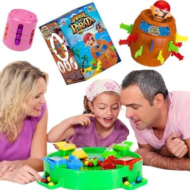 Imagem de Kit Pula Pirata Barril 3 Jogos infantil Brinquedo Papa Sapo Sapinho Comilões + chaveiro Cilindro Cubo Mágico fidget toy anti stress presente menino 5 anos dia das crianças menina