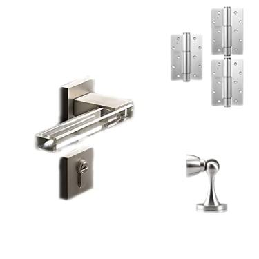 Imagem de Puxador de porta de uso interno, maçanetas de porta de cristal, maçaneta de porta silenciosa interna com chave para quarto, banheiro, estudo, escritório, vestiário, entrada, maçaneta, 55 mm/conjunto