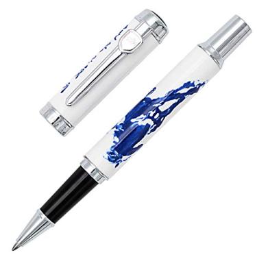 Imagem de Gullor Caneta esferográfica de luxo Jinhao 950 porcelana azul e branca com caligrafia chinesa e cavalo