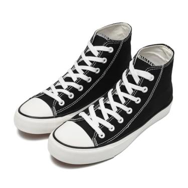 Imagem de rosyclo Tênis de lona para mulheres e homens, tênis de lona de cano alto moderno com cadarço confortável feminino clássico casual tênis caminhada, Preto, 40 BR