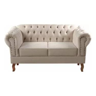 Imagem de Sofá Chesterfield 2 Lugares Dom Pedro Vintage Retrô Capitonê Suede Bege Claro
